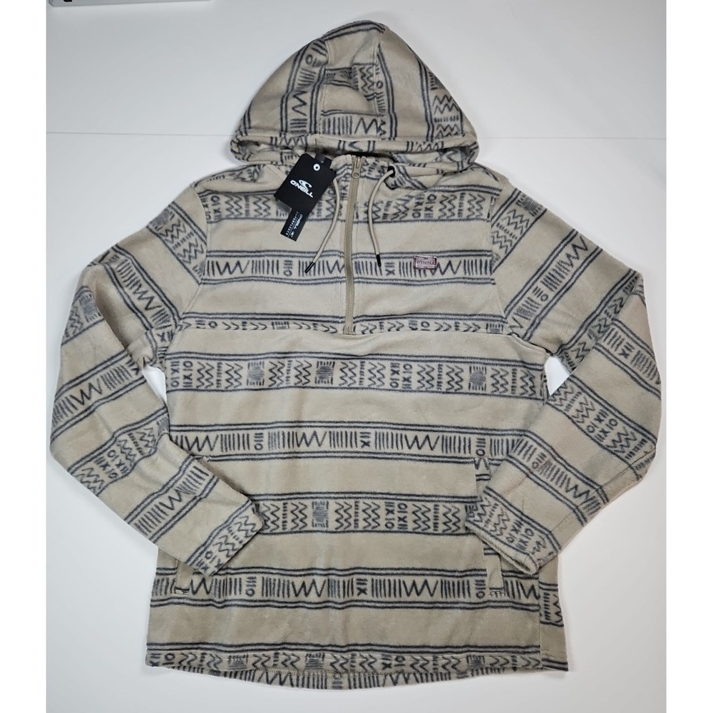 O'Neill Mens Beige Tribal Print‎ Quarter Zip Superfleece Hoodie Size Medium NWT